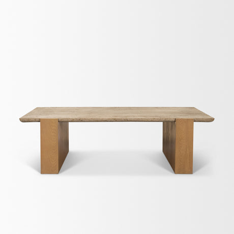 Milos Travertine Top w/ Light Brown Oak Wood Coffee Table from Mercana - Luna Furniture