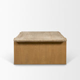 Milos Travertine Top w/ Light Brown Oak Wood Coffee Table from Mercana - Luna Furniture