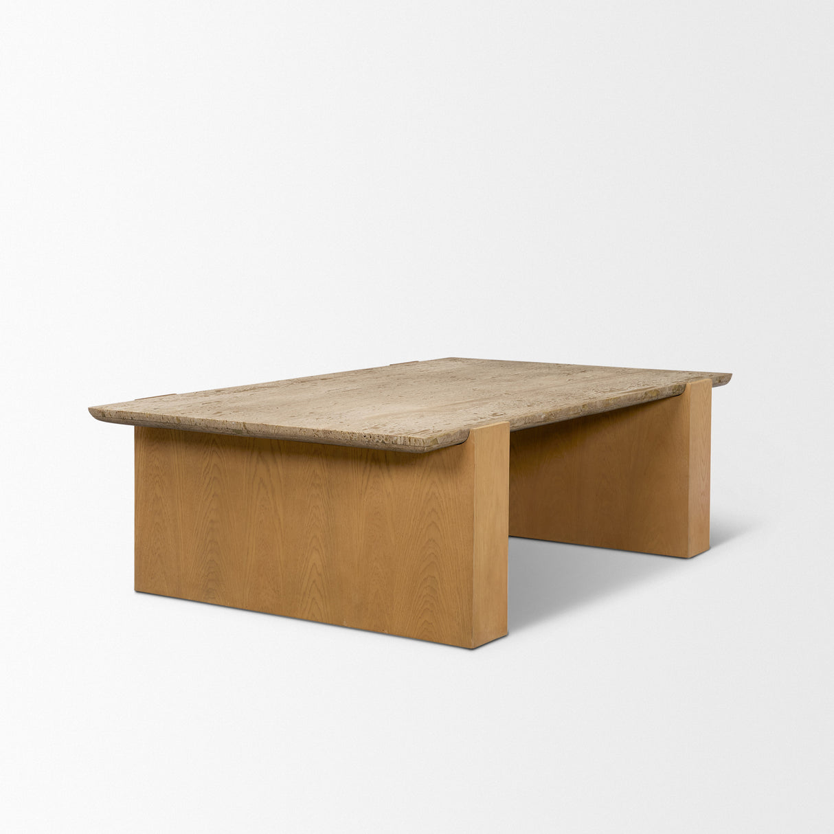 Milos Travertine Top w/ Light Brown Oak Wood Coffee Table from Mercana - Luna Furniture