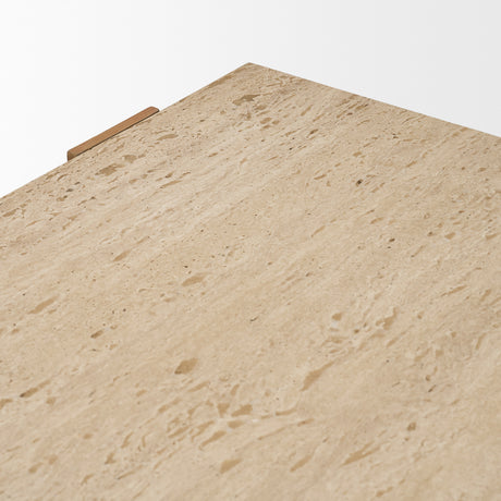 Milos Travertine Top w/ Light Brown Oak Wood Coffee Table from Mercana - Luna Furniture
