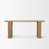 Milos Travertine Top w/ Light Brown Oak Wood Console Table from Mercana - Luna Furniture