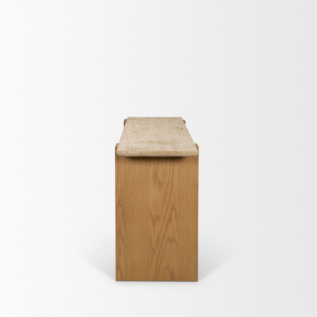 Milos Travertine Top w/ Light Brown Oak Wood Console Table from Mercana - Luna Furniture