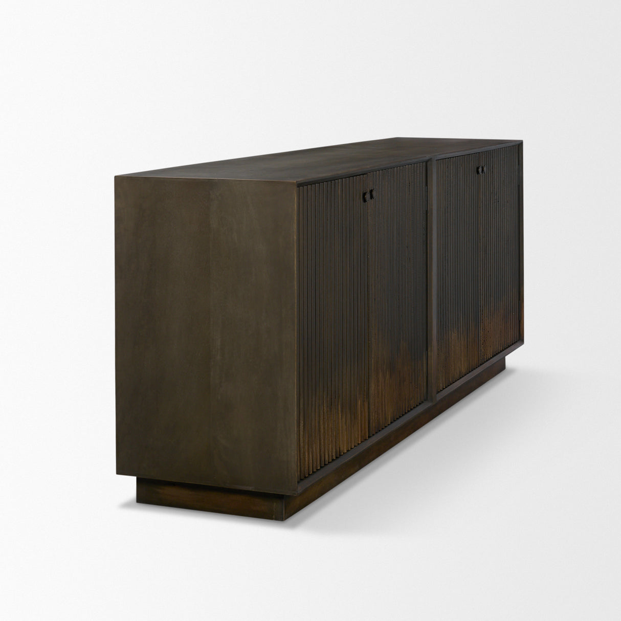 Cinder Distressed Dark Brown Wood Reeded 4-Door Closed Sideboard from Mercana - Luna Furniture