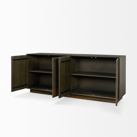 Cinder Distressed Dark Brown Wood Reeded 4-Door Closed Sideboard from Mercana - Luna Furniture