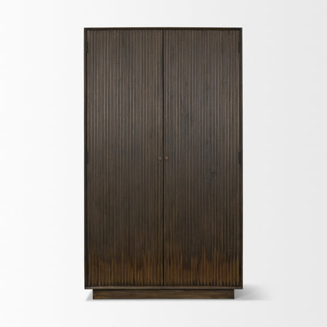 Cinder Distressed Dark Brown Wood Reeded 2-Door Closed Tall Cabinet from Mercana - Luna Furniture
