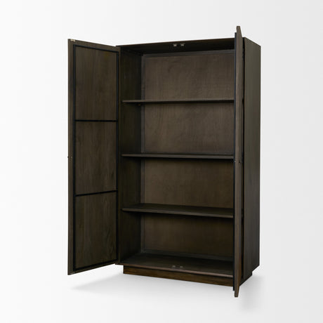 Cinder Distressed Dark Brown Wood Reeded 2-Door Closed Tall Cabinet from Mercana - Luna Furniture