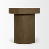 Lyonne Round Medium Brown Oak Wood Pedestal Side Tables from Mercana - Luna Furniture