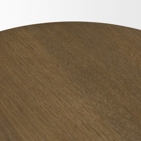 Lyonne Round Medium Brown Oak Wood Pedestal Side Tables from Mercana - Luna Furniture