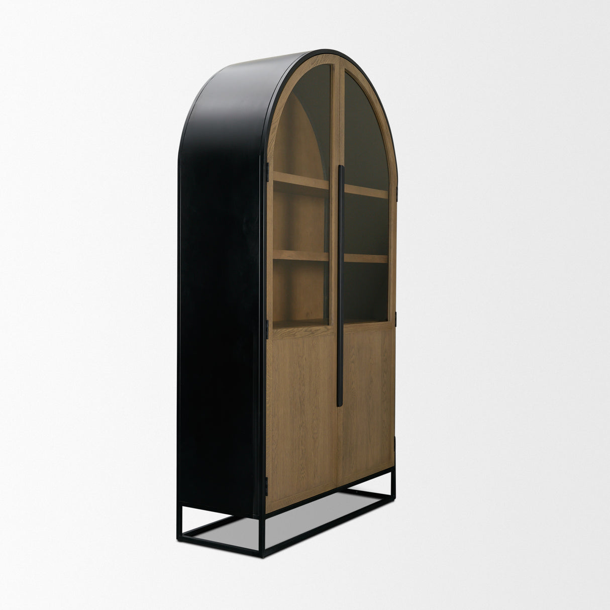 Sloan 47.5W x 80.5H Light Brown W/Black Metal Frame Arched Cabinet from Mercana - Luna Furniture