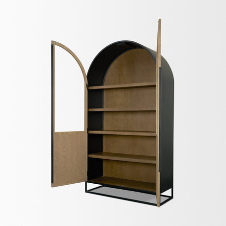 Sloan 47.5W x 80.5H Light Brown W/Black Metal Frame Arched Cabinet from Mercana - Luna Furniture