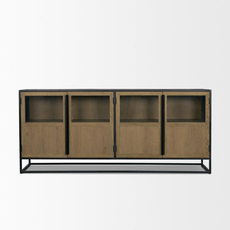 Sloan 80" Light Brown Wood W/Black Metal Frame Sideboard from Mercana - Luna Furniture