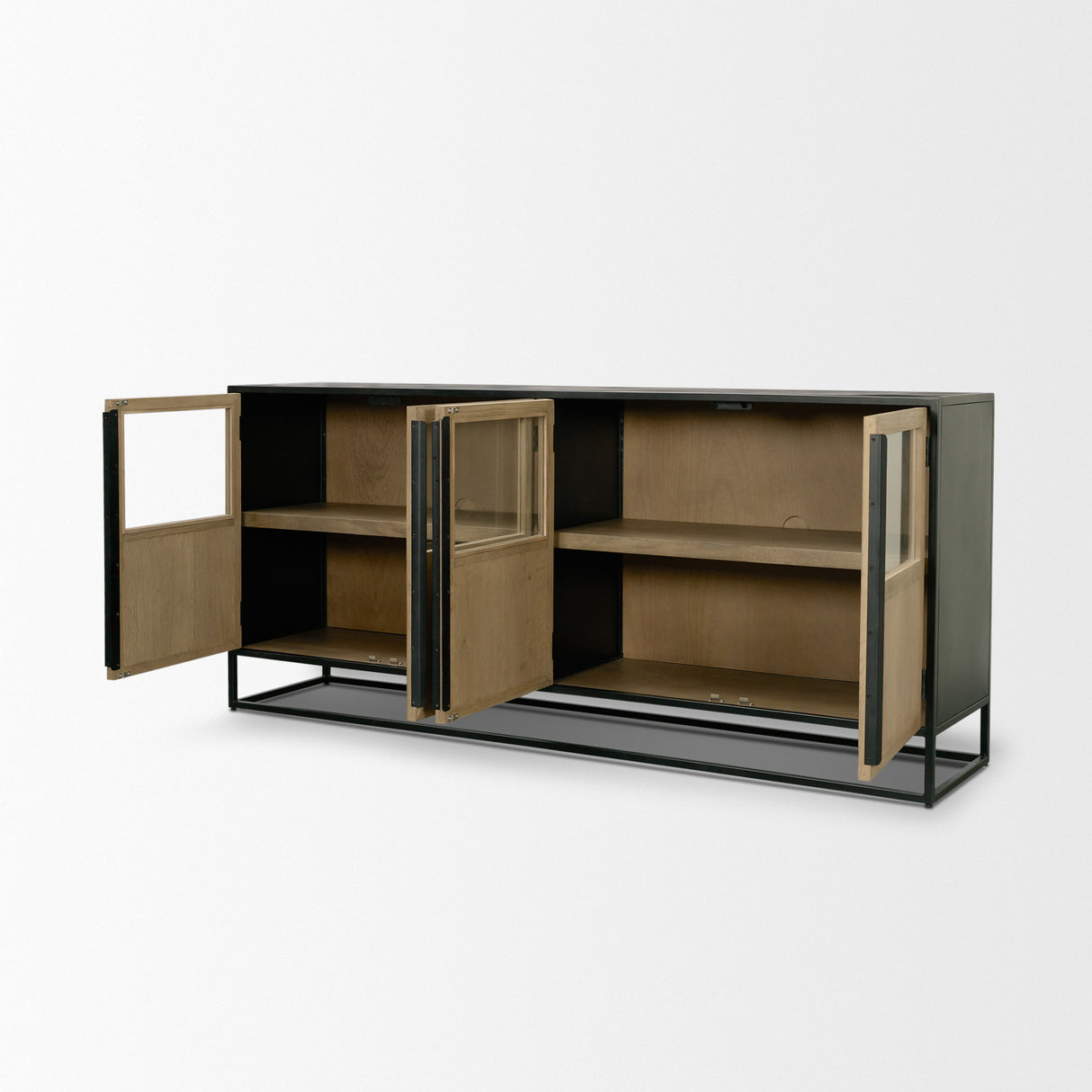 Sloan 80" Light Brown Wood W/Black Metal Frame Sideboard from Mercana - Luna Furniture