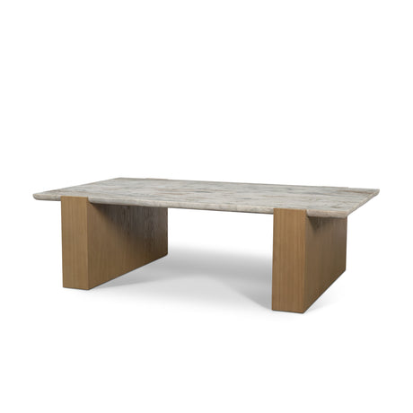 Milos Pink Marble Top w/ Light Brown Oak Wood Coffee Table from Mercana - Luna Furniture