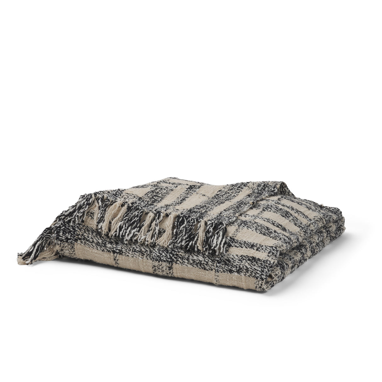 Pendle Cream w/ Woven Black Plaid Pattern Cotton Throw Blanket from Mercana - Luna Furniture
