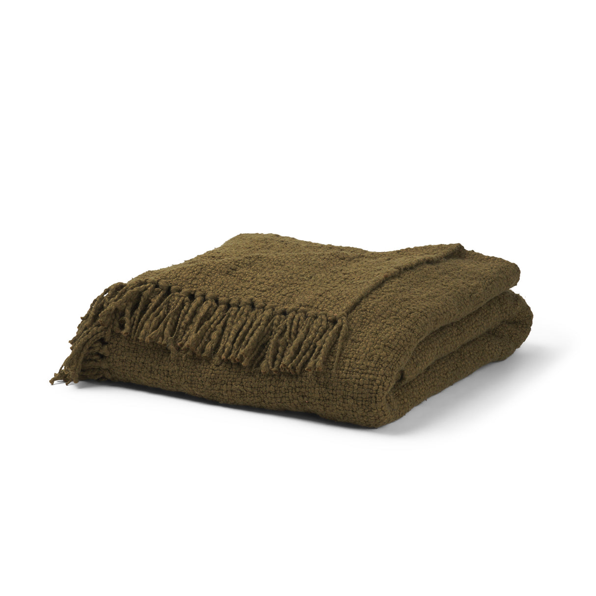 Kambal Dark Olive Green Woven Cotton Throw Blanket from Mercana - Luna Furniture