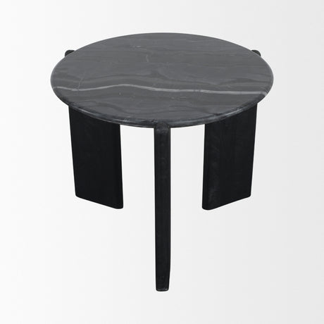 Rumer Black Wood w/ Black Marble Side Table from Mercana - Luna Furniture