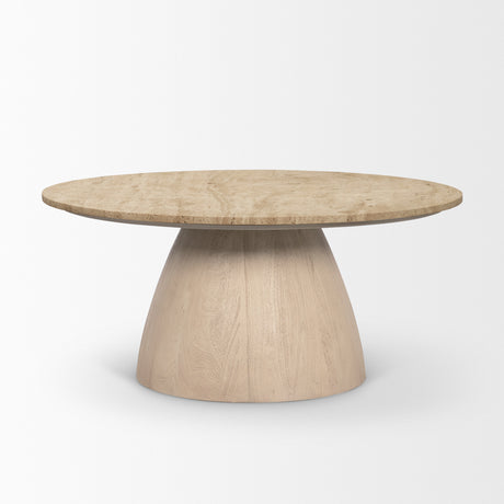 Allyson 36" Light Wood Base w/ Travertine Top Coffee Table from Mercana - Luna Furniture