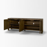 Kendrix Dark Brown Oak Wood Cappuccino Marble 4 Door Closed Sideboard from Mercana - Luna Furniture