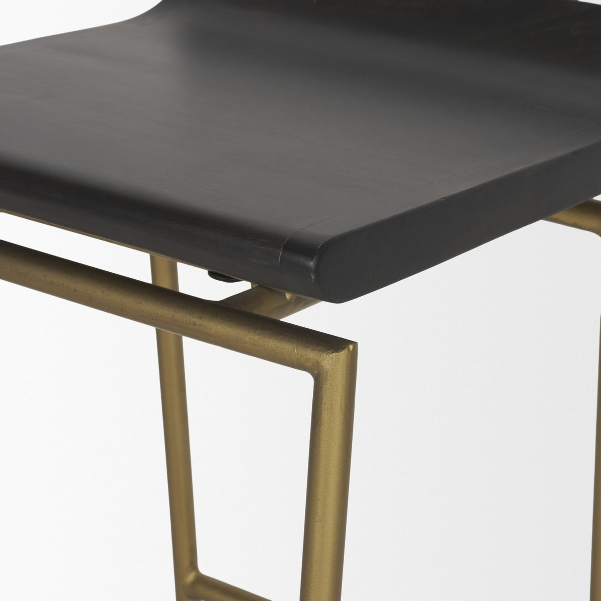 Givens 24.25"H Brown Wood Seat Gold Metal Frame Stool from Mercana - Luna Furniture