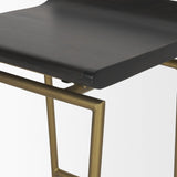 Givens 24.25"H Brown Wood Seat Gold Metal Frame Stool from Mercana - Luna Furniture