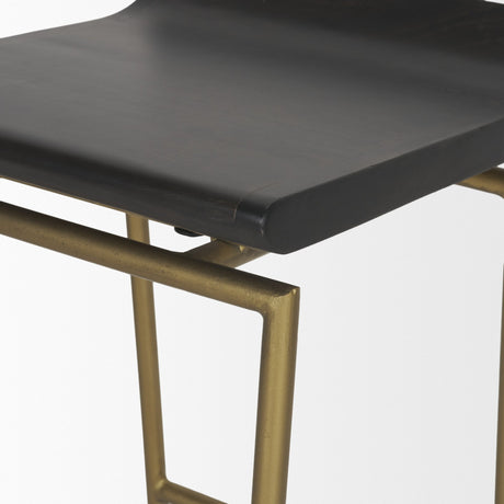 Givens 24.25"H Brown Wood Seat Gold Metal Frame Stool from Mercana - Luna Furniture