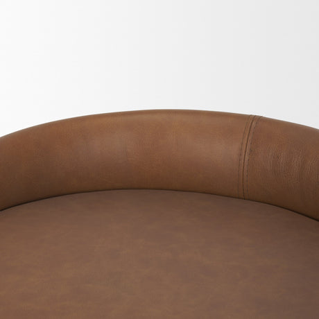 Hollyfield II Brown Leather Seat Gold Metal Base Stool from Mercana - Luna Furniture