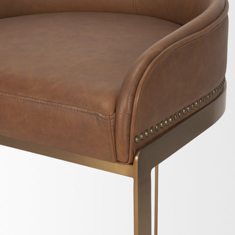 Hollyfield II Brown Leather Seat Gold Metal Base Stool from Mercana - Luna Furniture
