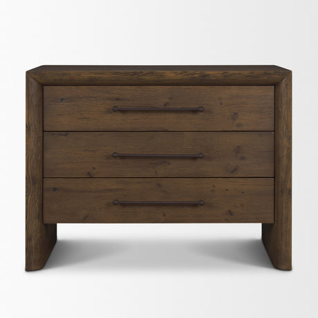 Belford 3-Drawer Dark Brown Oak Wood Closed Nightstand from Mercana - Luna Furniture