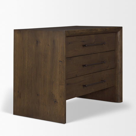 Belford 3-Drawer Dark Brown Oak Wood Closed Nightstand from Mercana - Luna Furniture