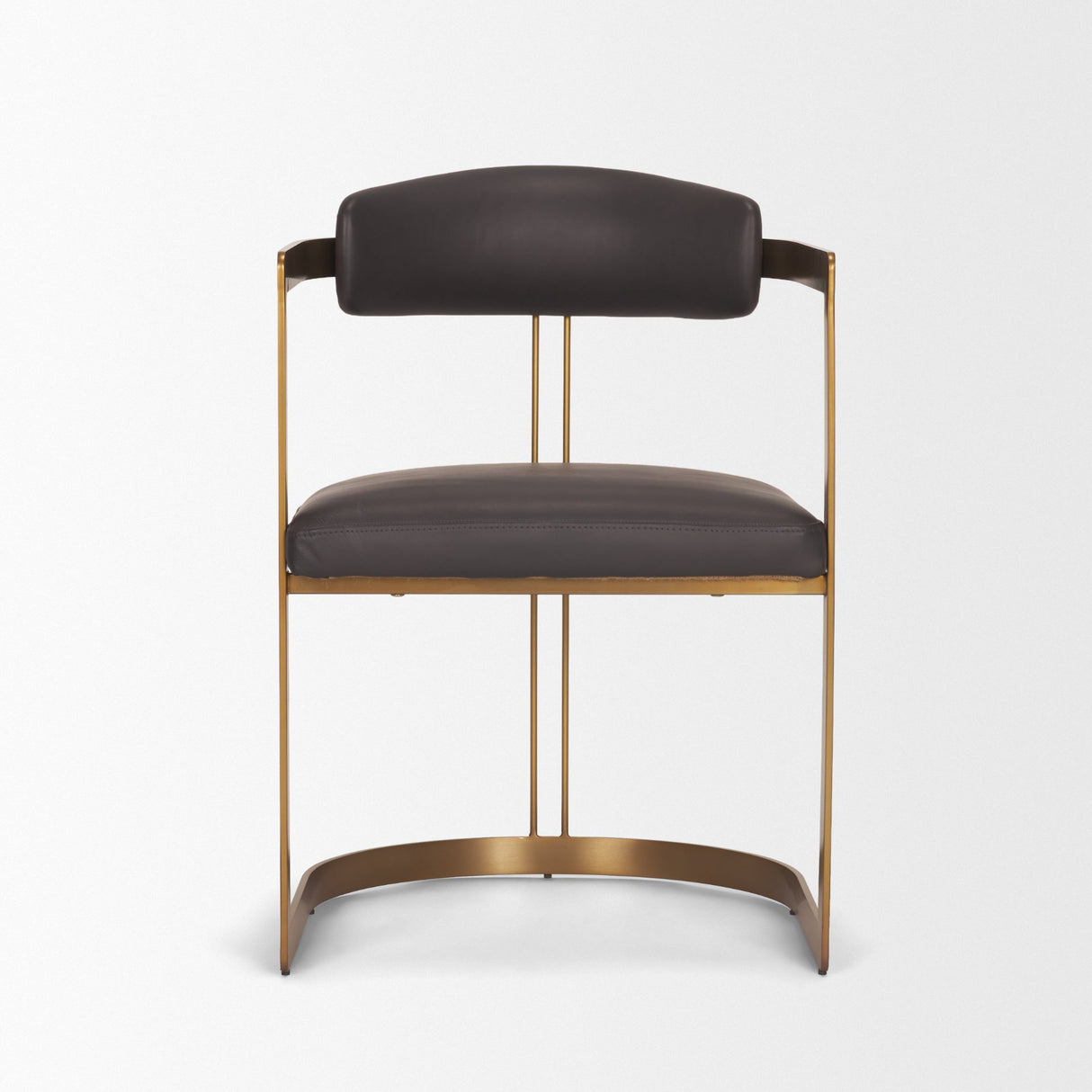 Hollyfield II Charcoal-Brown Leather Seat Gold Iron Frame Dining Chair from Mercana - Luna Furniture