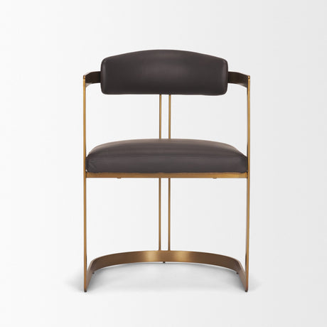 Hollyfield II Charcoal-Brown Leather Seat Gold Iron Frame Dining Chair from Mercana - Luna Furniture