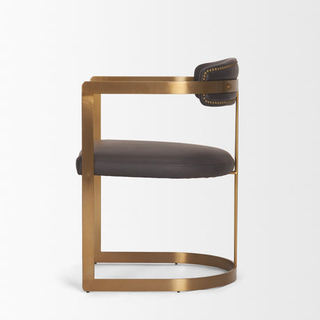 Hollyfield II Charcoal-Brown Leather Seat Gold Iron Frame Dining Chair from Mercana - Luna Furniture