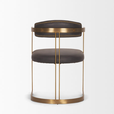 Hollyfield II Charcoal-Brown Leather Seat Gold Iron Frame Dining Chair from Mercana - Luna Furniture