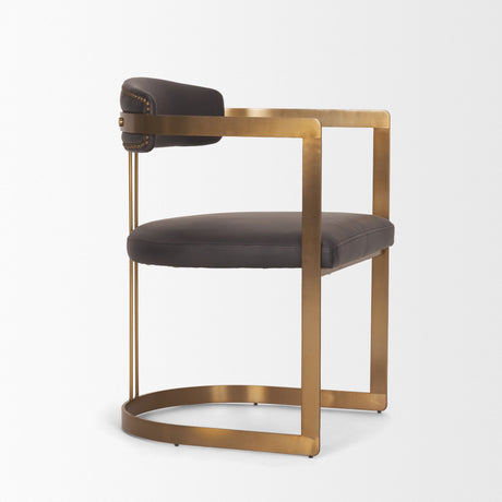 Hollyfield II Charcoal-Brown Leather Seat Gold Iron Frame Dining Chair from Mercana - Luna Furniture