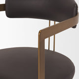 Hollyfield II Charcoal-Brown Leather Seat Gold Iron Frame Dining Chair from Mercana - Luna Furniture