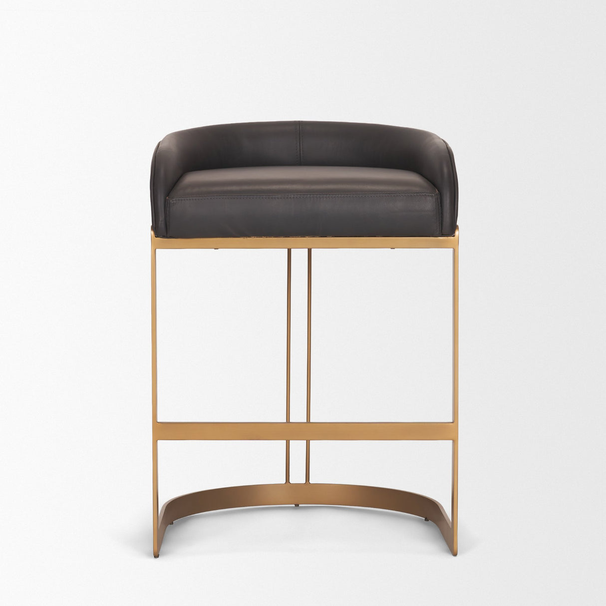 Hollyfield II Charcoal-Brown Leather Seat Gold Metal Base Counter Stool from Mercana - Luna Furniture