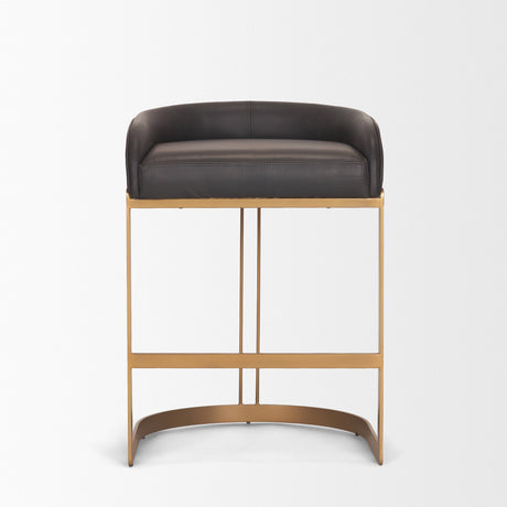 Hollyfield II Charcoal-Brown Leather Seat Gold Metal Base Counter Stool from Mercana - Luna Furniture