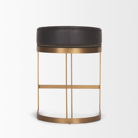 Hollyfield II Charcoal-Brown Leather Seat Gold Metal Base Counter Stool from Mercana - Luna Furniture