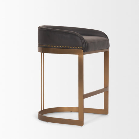 Hollyfield II Charcoal-Brown Leather Seat Gold Metal Base Counter Stool from Mercana - Luna Furniture