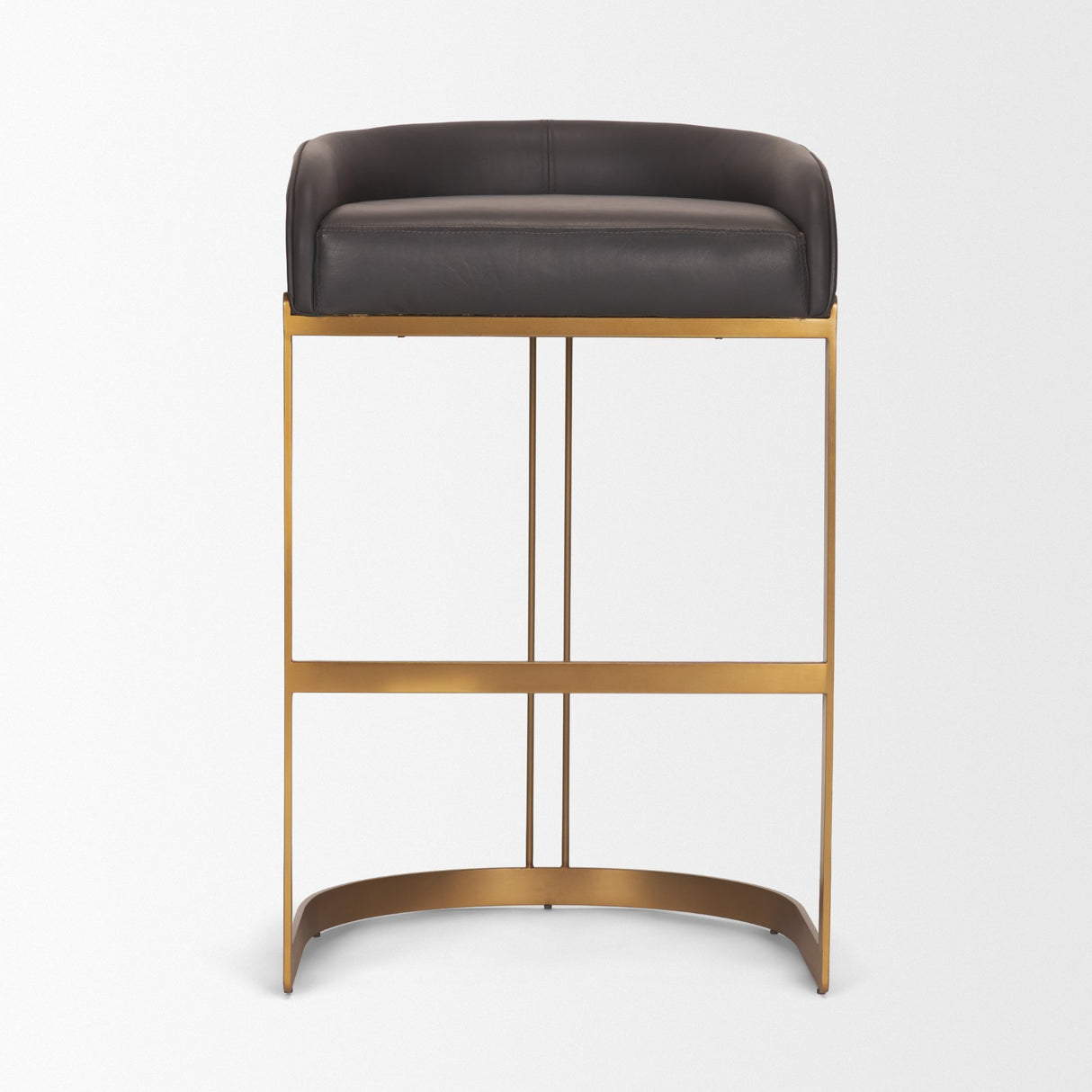 Hollyfield II Charcoal-Brown LeatherSeat Gold Metal Base Bar Stool from Mercana - Luna Furniture