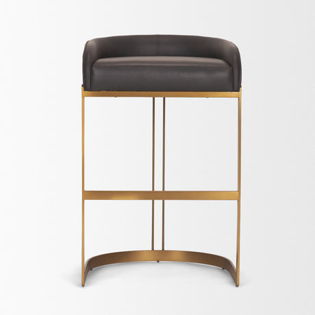 Hollyfield II Charcoal-Brown LeatherSeat Gold Metal Base Bar Stool from Mercana - Luna Furniture