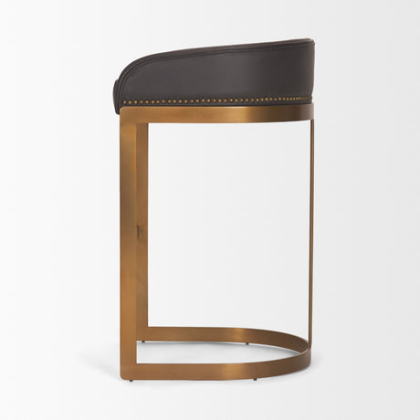 Hollyfield II Charcoal-Brown LeatherSeat Gold Metal Base Bar Stool from Mercana - Luna Furniture