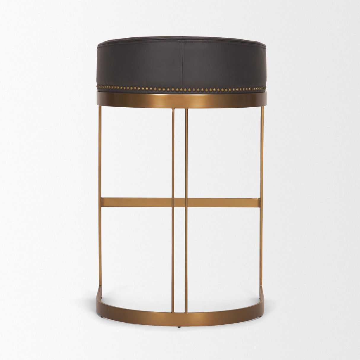 Hollyfield II Charcoal-Brown LeatherSeat Gold Metal Base Bar Stool from Mercana - Luna Furniture