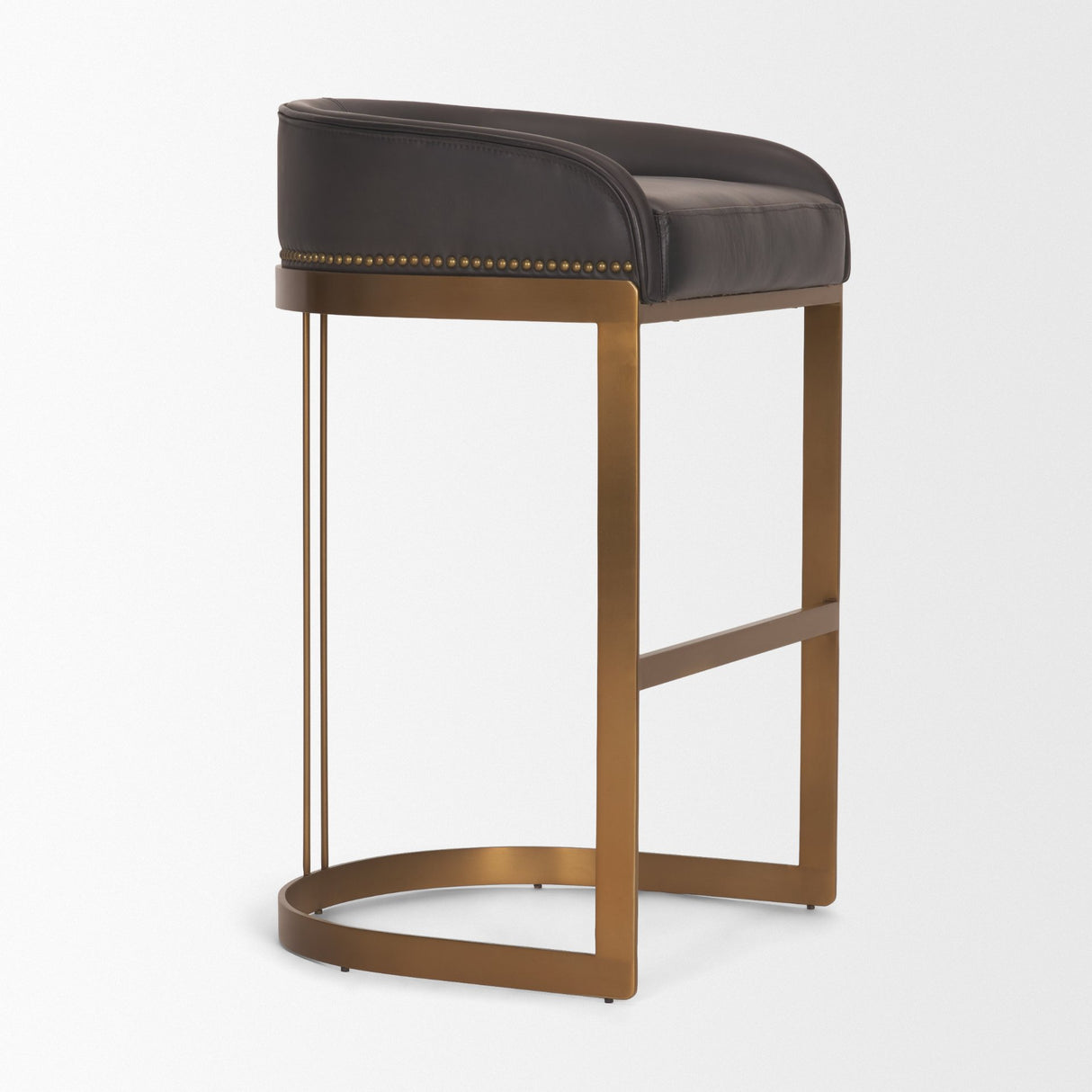 Hollyfield II Charcoal-Brown LeatherSeat Gold Metal Base Bar Stool from Mercana - Luna Furniture