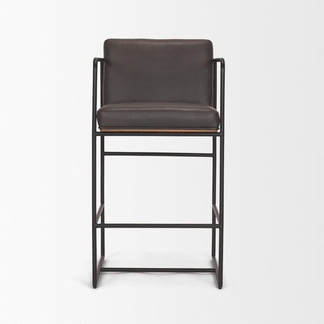 Stamford 36" Total Height Charcoal-Brown Leather Seat w/ Wood Back Metal Counter Stool from Mercana - Luna Furniture
