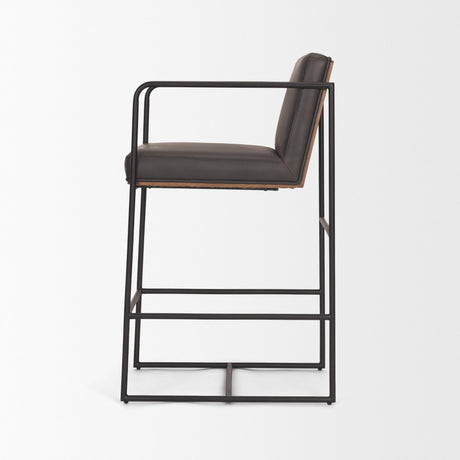 Stamford 36" Total Height Charcoal-Brown Leather Seat w/ Wood Back Metal Counter Stool from Mercana - Luna Furniture