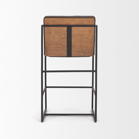 Stamford 36" Total Height Charcoal-Brown Leather Seat w/ Wood Back Metal Counter Stool from Mercana - Luna Furniture