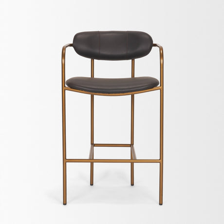 Parker Charcoal-Brown Leather Seat Gold Metal Counter Stool from Mercana - Luna Furniture