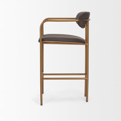 Parker Charcoal-Brown Leather Seat Gold Metal Counter Stool from Mercana - Luna Furniture