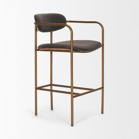Parker Charcoal-Brown Leather Seat Gold Metal Counter Stool from Mercana - Luna Furniture